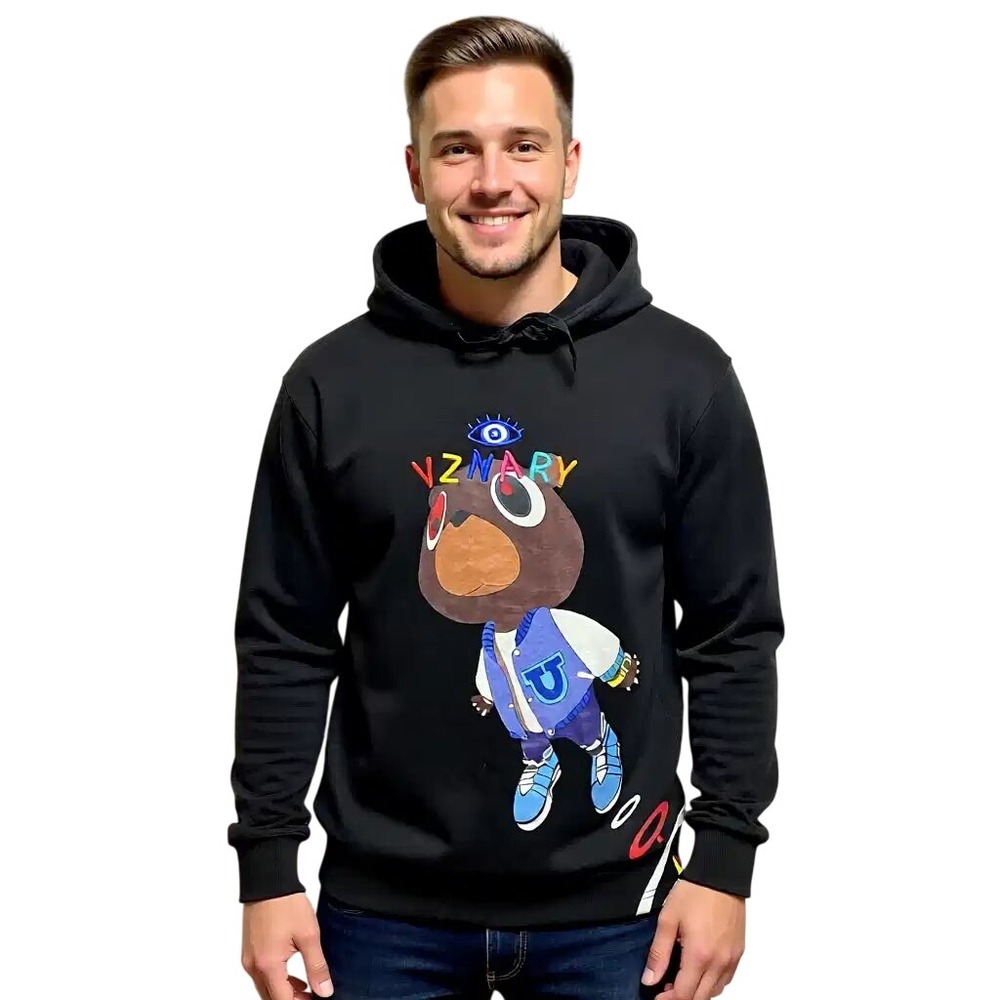Fun Graphic Vznary Black Hoodie Dropout Bear Graphic Print